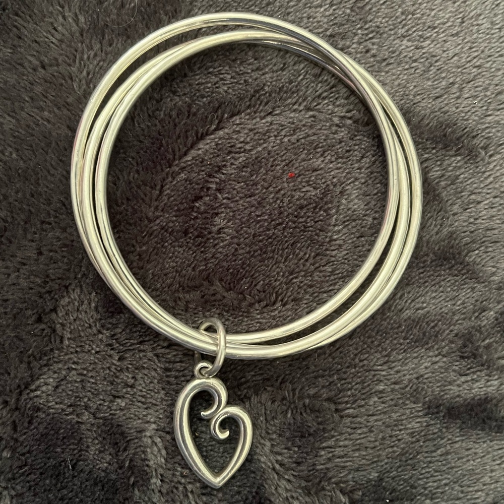 Silver Heart Charm Bangle Bracelet